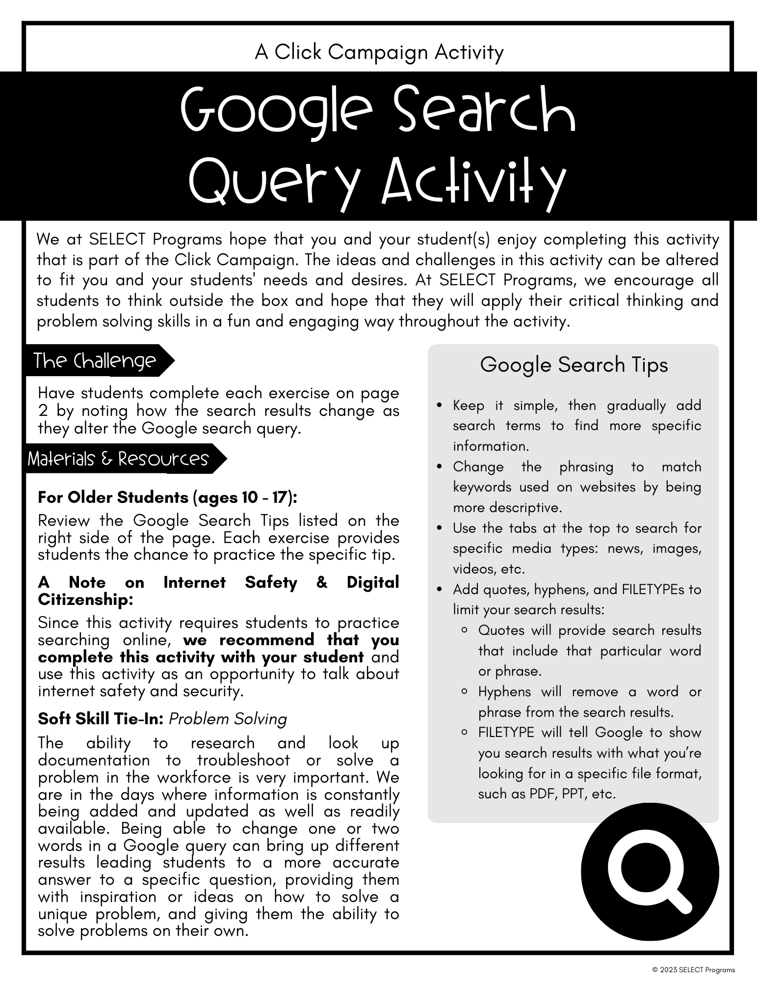 Google Search Query Activity - SELECT Programs, Inc.